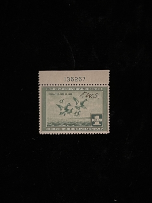 U.S. Stamps SCOTT #RW-4, PLATE # SINGLE, USED, SIG ON FRONT, MOG-NH, VF CENTERING – CAT $85