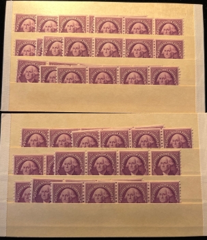 Postage SCOTT #721 3C WASHINGTON PURPLE PERF 10 VERTICAL LOT OF 72 STRIPS OF 3/4, MOG-NH