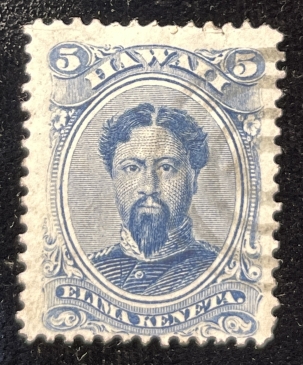 U.S. Stamps SCOTT #32 HAWAII 5C BLUE, USED, CATALOG – $30