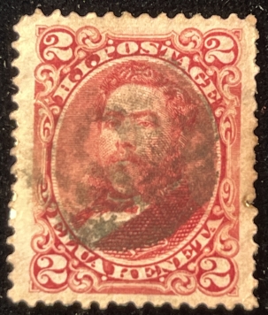 U.S. Stamps SCOTT #38 HAWAII 2 CENT ROSE, USED W/ ADHEREANCES, CATALOG – $47.50