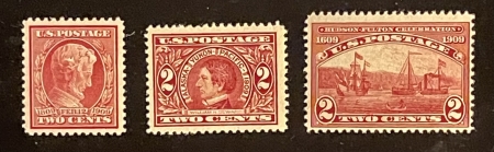 Postage SCOTT #367, 370 & 372; 1909 COMMEMORATIVE ISSUES, MOG-NH, F/VF, FRESH-CAT $45.50