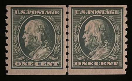 Postage SCOTT #392 1c GREEN, PERF 8.5 VERT, LINE PAIR, MOG-NH, FRESH & F/VF-CAT $400