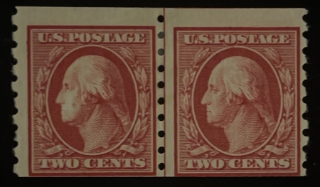 Postage SCOTT #393 2c CARMINE, PERF 8.5 VERT, LINE PAIR, MDOG, AVG CENTERING-CAT $300