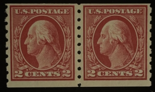 Postage SCOTT #413 2c CARMINE PAIR, PERF 8.5 VERT, MOG, FINE, BRIGHT & PO FRESH-CAT $125