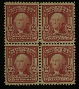 Postage SCOTT #319f, 2c, CARMINE-ROSE, TY II, MOG, BLOCK OF 4, VF & FRESH! – CAT $775