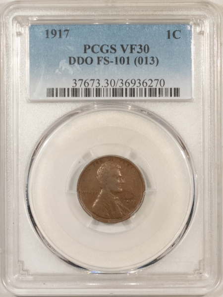 Lincoln Cents (Wheat) 1917 LINCOLN CENT, DOUBLED DIE OBVERSE, DDO FS-101 (013) – PCGS VF-30, SCARCE!
