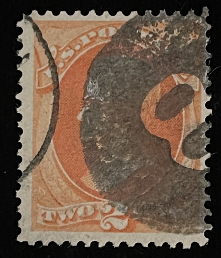 Postage SCOTT #178 2c VERMILLION, USED W/ INVERTED 8 “8 BALL” CANCEL, FINE & SCARCE!