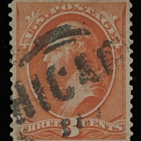 Postage SCOTT #214 3c VERMILION, USED, VF CENTERING BUT W/ SHORT PERF UPPER LEFT-CAT $50