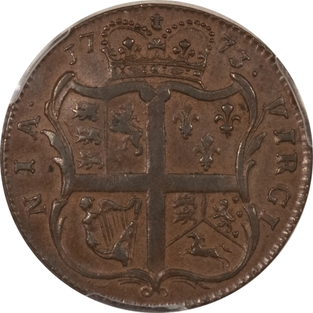 Colonials 1773 VIRGINIA COLONIAL HALF PENNY COPPER, PERIOD – PCGS AU-55, GREAT SURFACES PQ