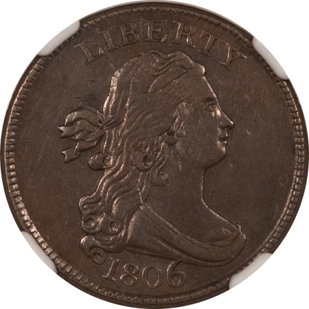 Draped Bust Half Cents 1806 DRAPED BUST HALF CENT, LG 6 STEMS, C-4 – NGC XF-45 BN, NICE SMOOTH & PQ!