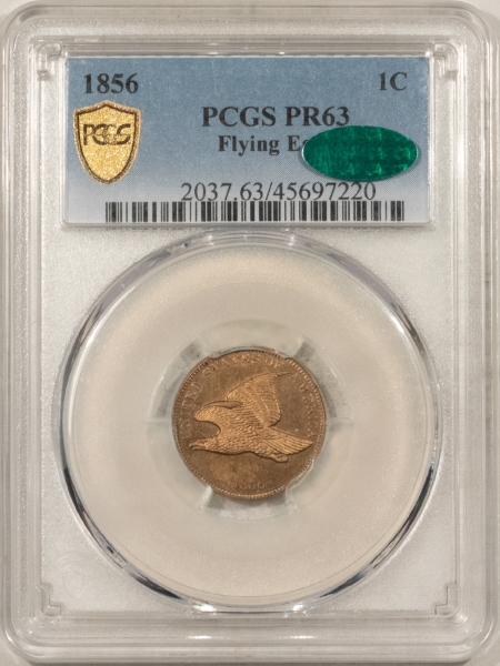 CAC Approved Coins 1856 PROOF FLYING EAGLE CENT PCGS PR-63 CAC, LUSTROUS W/ GEM OBVERSE, WOW!