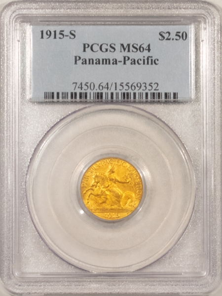 Gold 1915-S $2.50 PANAMA-PACIFIC GOLD COMMEMORATIVE – PCGS MS-64, FRESH & PQ!
