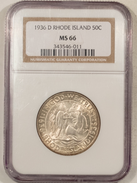 New Certified Coins 1936-D RHODE ISLAND COMMEMORATIVE HALF DOLLAR – NGC MS-66, FRESH & FLASHY