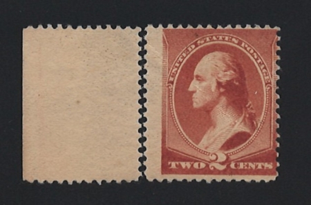 Postage SCOTT #210 2c RED-BROWN & DETATCHED SELVAGE, MOG-NH, NATURAL GUM CREASE-CAT $135