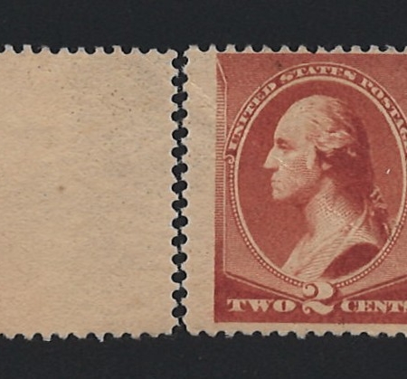 Postage SCOTT #210 2c RED-BROWN & DETATCHED SELVAGE, MOG-NH, NATURAL GUM CREASE-CAT $135