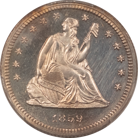 Liberty Seated Quarters 1859 PROOF SEATED LIBERTY QUARTER – PCGS PR-62, VIRTUALLY CAMEO, PREMIUM QUALITY