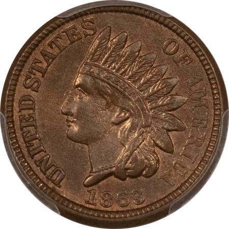 Indian 1863 INDIAN CENT, PCGS MS-62, LUSTROUS & CHOICE!