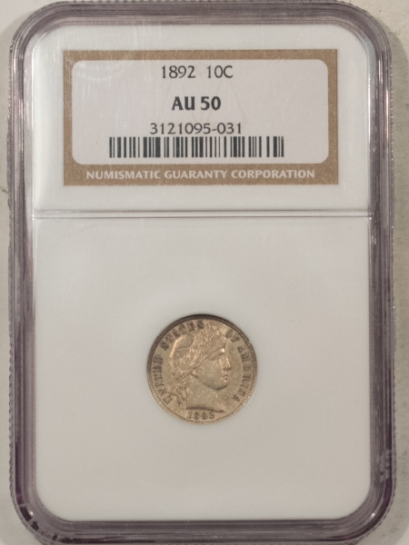 Barber Dimes 1892 BARBER DIME, NGC AU-50, FRESH FROM A BARBER DIME SET