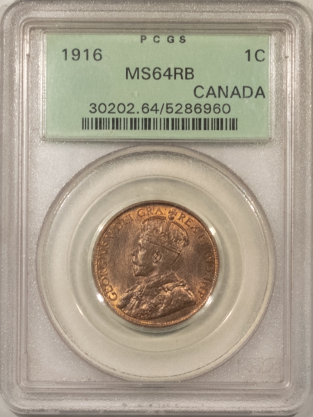 New Certified Coins 1916 CANADA LARGE CENT, KM-21 – PCGS MS-64 RB, OGH, PQ!
