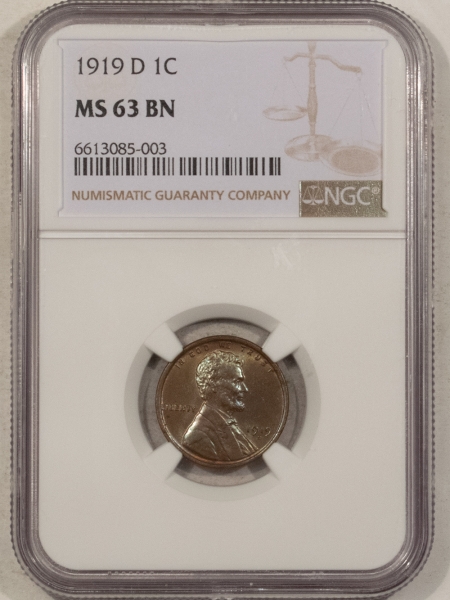 Lincoln Cents (Wheat) 1919-D LINCOLN CENT – NGC MS-63 BN, PRETTY!