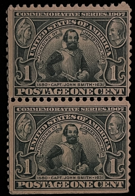 Postage SCOTT #328 1c GREEN, PAIR, MOG-NH, VERY FRESH W/ FINE CENTERING-CAT $150