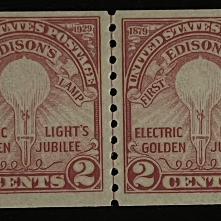 Postage SCOTT #656 2c CARMINE-ROSE, PERF 10 VERT COIL, LINE PAIR, MOG-NH; CAT $110