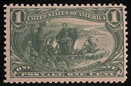 Postage SCOTT #285 1c DARK YELLOW-GREEN, MOG-NH, OFFSET ON GUM, FRESH COLOR-CAT $75!