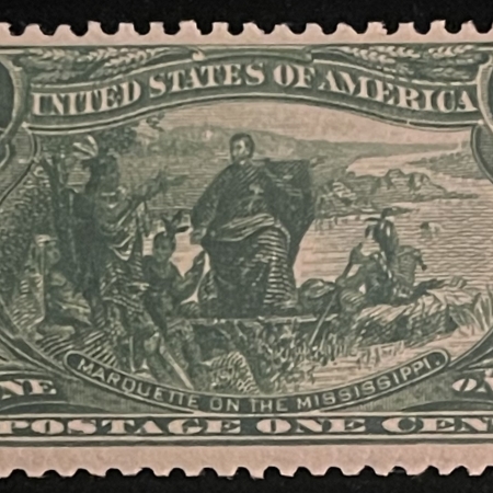 Postage SCOTT #285 1c DARK YELLOW-GREEN, MOG-NH, OFFSET ON GUM, FRESH COLOR-CAT $75!