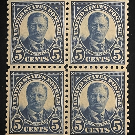 Postage SCOTT #557, 5c BLUE, BLOCK OF 4, MOG-NH, VF & P.O. FRESH, INTENSE COLOR-CAT $150