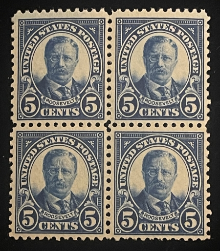 Postage SCOTT #557, 5c BLUE, BLOCK OF 4, MOG-NH, VF & P.O. FRESH, INTENSE COLOR-CAT $150