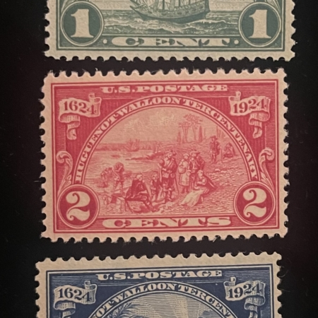 Postage SCOTT #614-616 1c GREEN, 2c RED & 5c BLUE; MOG NH (616 H); VF & FRESH – CAT $26+