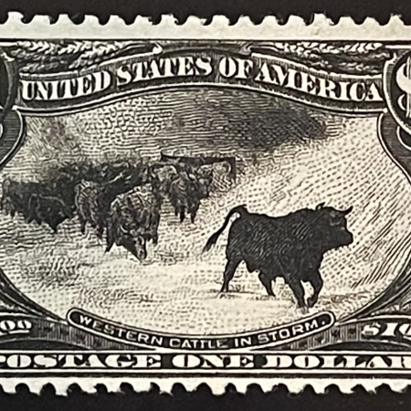 Postage SCOTT #292 $1 BLACK, CATTLE IN STORM, MOG-HR, INTENSE COLOR & abt VF-CAT $1500