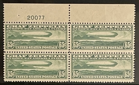 Air Post Stamps SCOTT #C-13 65c GREEN, GRAF ZEPPELIN, BLOCK OF 4 W/ PLATE #, MOG-NH VF-CAT $1055