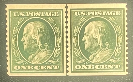 Postage RARE #352 1c GREEN PERF 12 VERT, SLW, LINE PAIR, MOG-LH; VF & PO FRESH! CAT $825