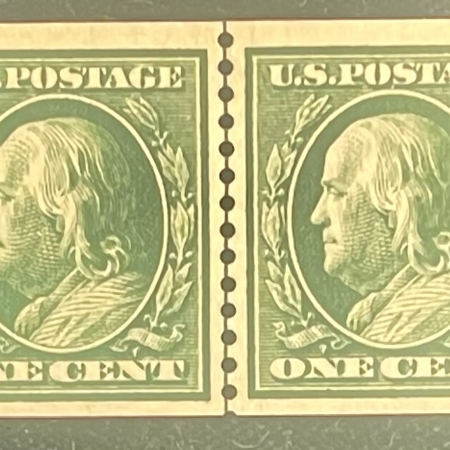 Postage RARE #352 1c GREEN PERF 12 VERT, SLW, LINE PAIR, MOG-LH; VF & PO FRESH! CAT $825