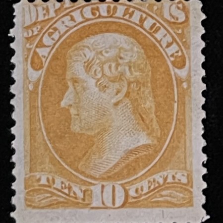 Official Stamps SCOTT #O-5, 10c YELLOW, MOG-HINGED, FINE, BRIGHT COLOR – CATALOG VALUE $525!