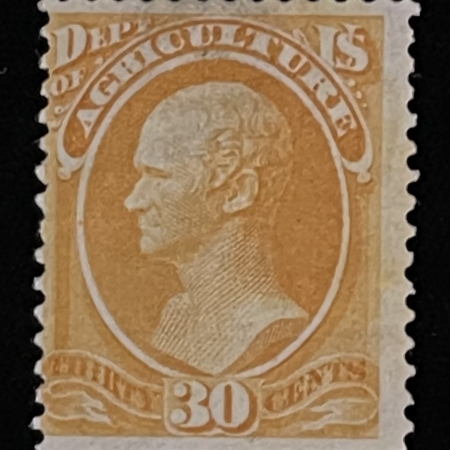 Official Stamps SCOTT #O-9, 30c YELLOW, MOG-HINGED, FINE W/ PRETTY DEEP COLOR – CATALOG $550!