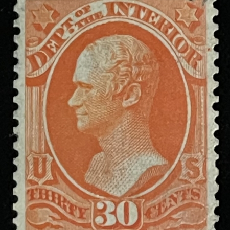 Official Stamps SCOTT #O-23, 30c VERMILLION, MOG-HINGED, FINE & BRIGHT – CATALOG VALUE $290!