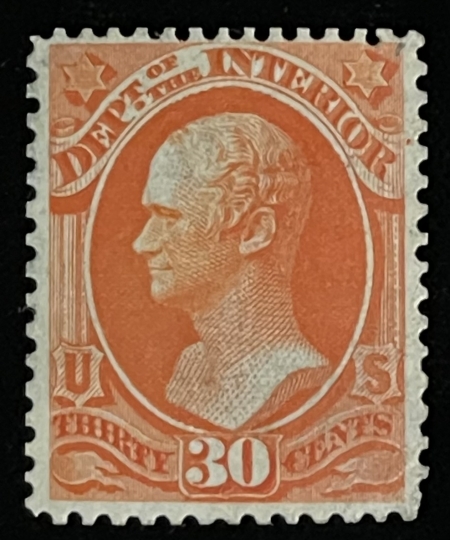 Official Stamps SCOTT #O-23, 30c VERMILLION, MOG-HINGED, FINE & BRIGHT – CATALOG VALUE $290!