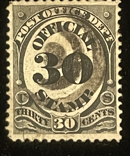 Official Stamps SCOTT #O-55, 30c BLACK, USED, VERY FINE – CATALOG VALUE $25