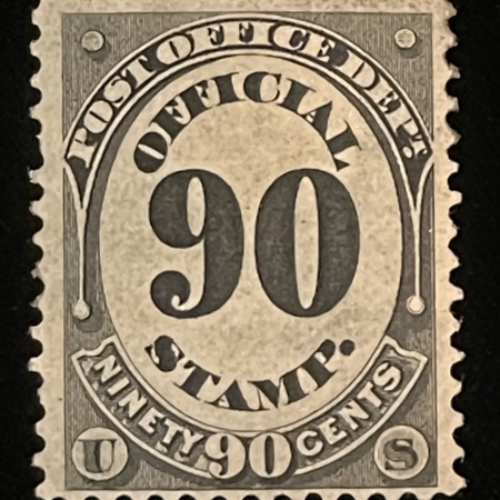 Official Stamps SCOTT #O-56, 90c BLACK, MDOG, FINE – CATALOG VALUE $220