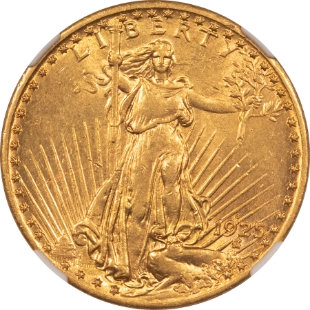 $20 1925-S $20 SAINT GAUDENS GOLD – NGC AU-55, LUSTROUS W/ A NICE LOOK FOR THE GRADE