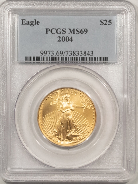 American Gold Eagles, Buffaloes, & Liberty Series 2004 $25 1/2 OZ AMERICAN GOLD EAGLE – PCGS MS-69, VIRTUALLY PERFECT!