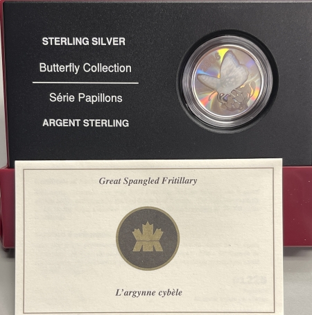 New Certified Coins 2005 CANADA 50C SILVER PROOF BUTTERFLY COLLECTION – FRITILLARY, HOLOGRAM GEM OGP