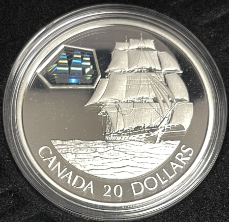 New Certified Coins 2001 CANADA $20 SILVER TRANSPORTATION SHIP COMMEM MARCO POLO, KM-427, GEM PR OGP
