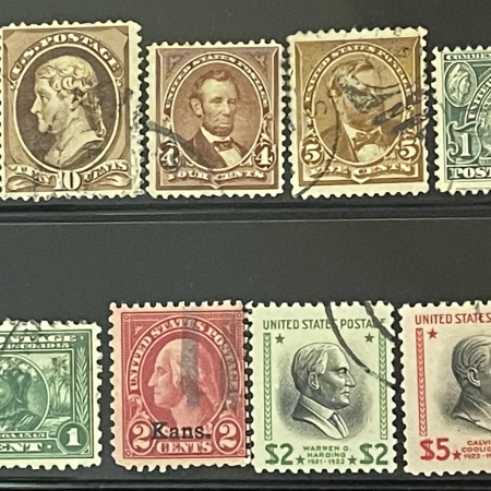 Postage SCOTT #209-834, SELECTION OF 11 USED SINGLES, 1882-1938, SM FAULTS, CAT $59.50