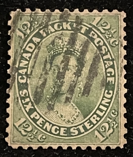 World Stamps CANADA SCOTT #18, 6p GREEN VICTORIA, USED VF (UNUSUALLY WELL CENTERED)-CAT $140