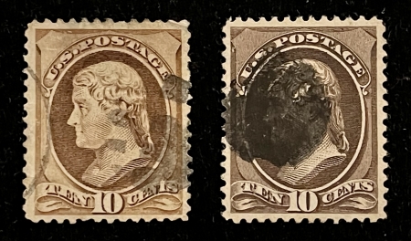 Postage SCOTT #209 & 209b, 10c BROWN & 10c BLACK-BROWN, USED & VF-CAT $381