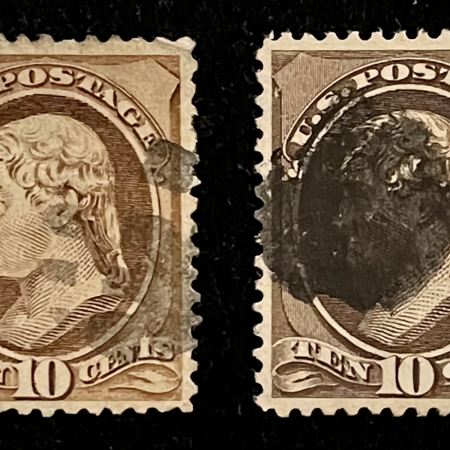 Postage SCOTT #209 & 209b, 10c BROWN & 10c BLACK-BROWN, USED & VF-CAT $381