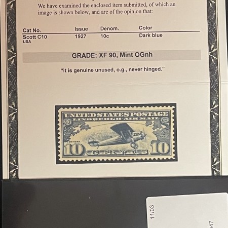 U.S. Stamps SCOTT #C-10, 10c DARK BLUE, PSE GRADED XF 90, MINT OGnh, SMQ = $50